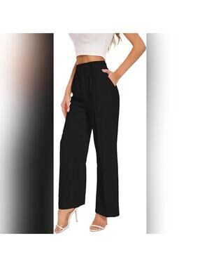 NWT FUNYYZO Wide Leg High Elastic Waisted Work Trousers Pants, Small Short